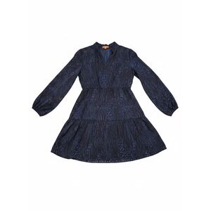 NWT! Gigi Parker Navy Blue Animal Print Tiered V Neck Long Sleeve Midi Dress S M